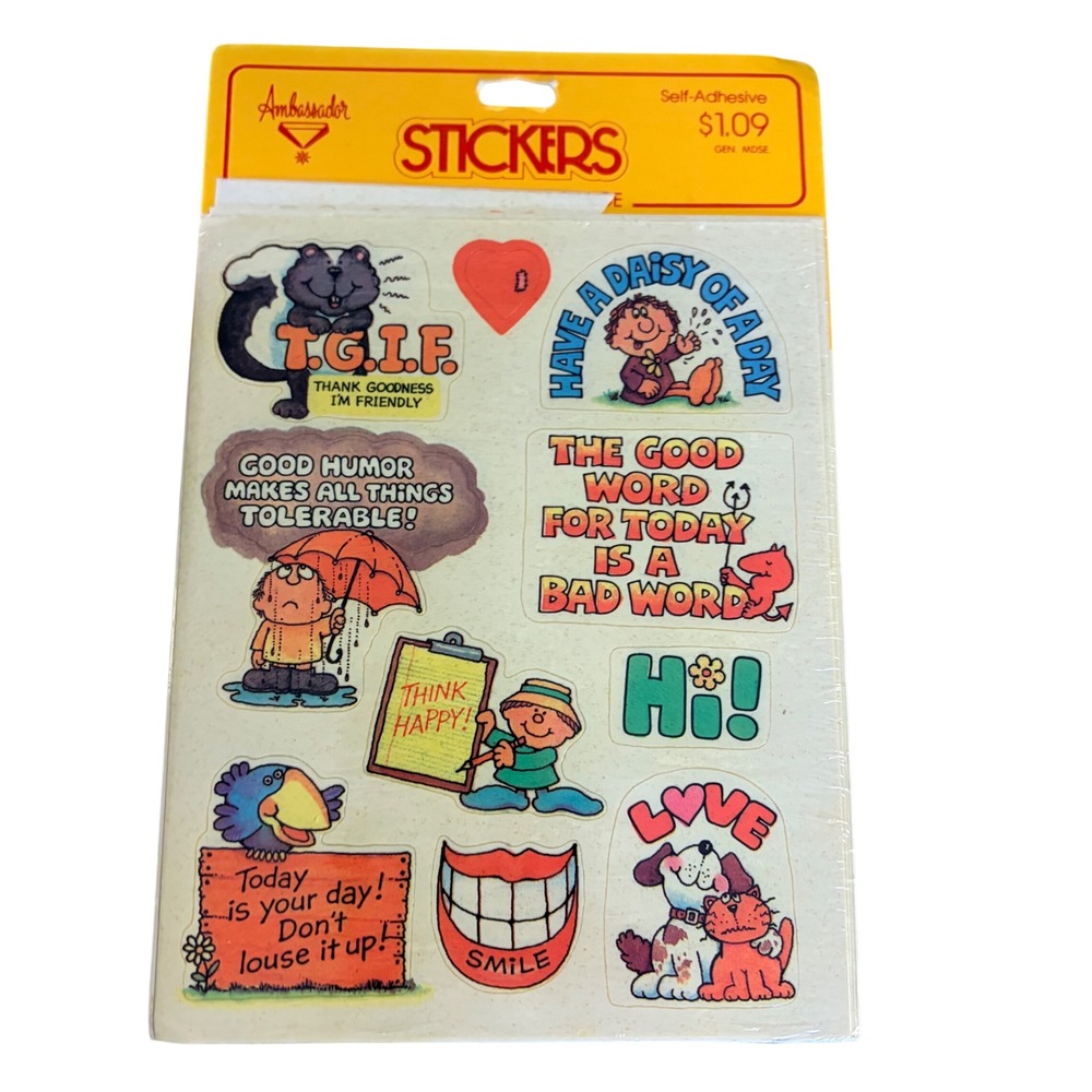 Vintage Ambassador Stickers Sheet Retro 80s TGIF Funny Sayings Self-Adhesive